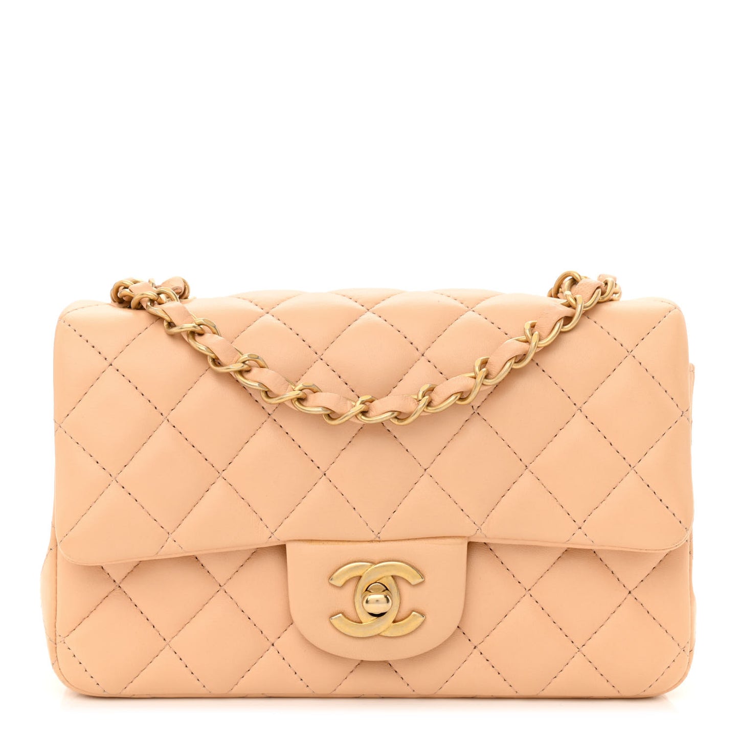 Lambskin Quilted Mini Rectangular Flap Beige