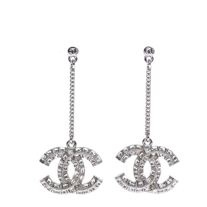 Chanel Baguette Crystal CC Drop Earrings Silver 1 of 4