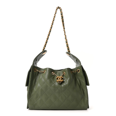 Caviar Quilted Small Chanel 25 Handbag Khaki
