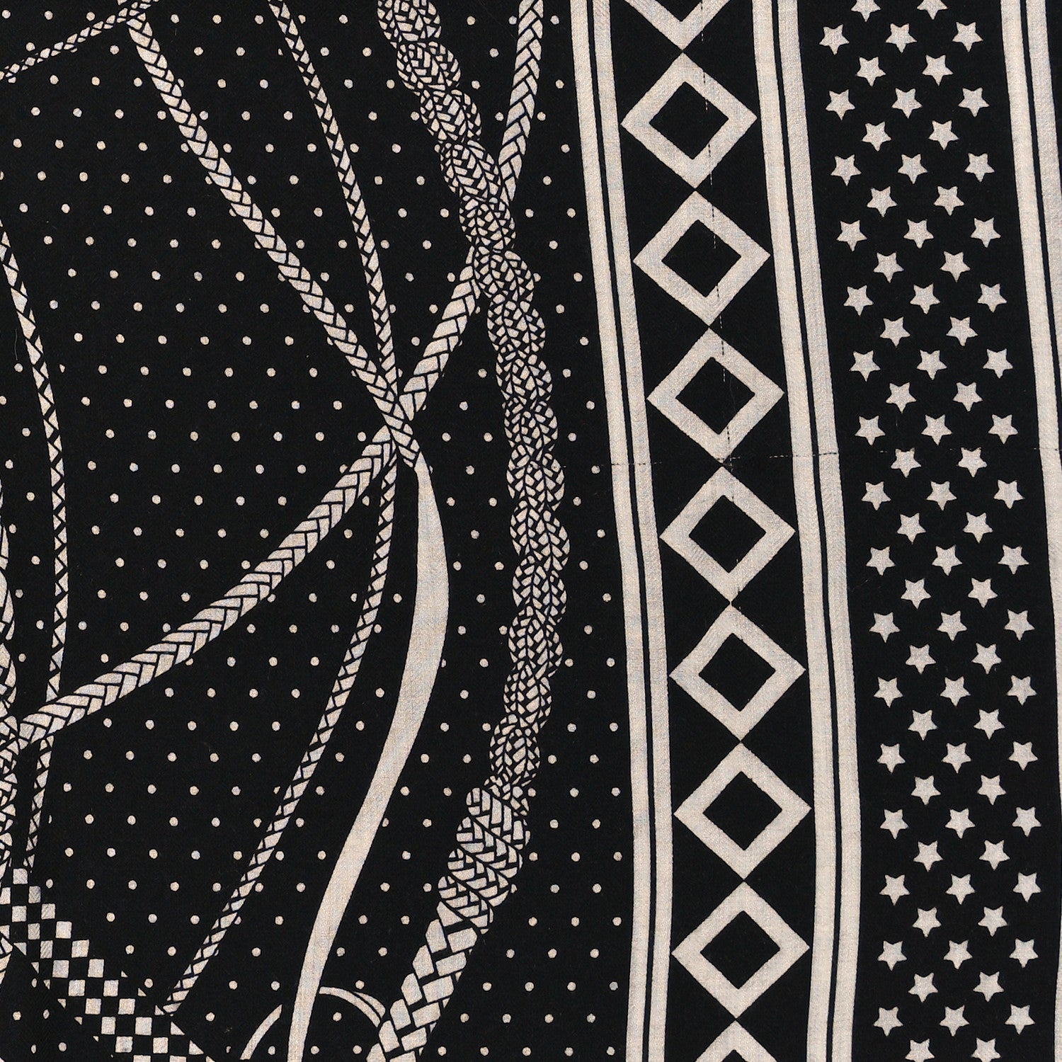 Hermes Silk Cashmere Fouets Et Badines Bandana Shawl 140 White Black 6 of 7