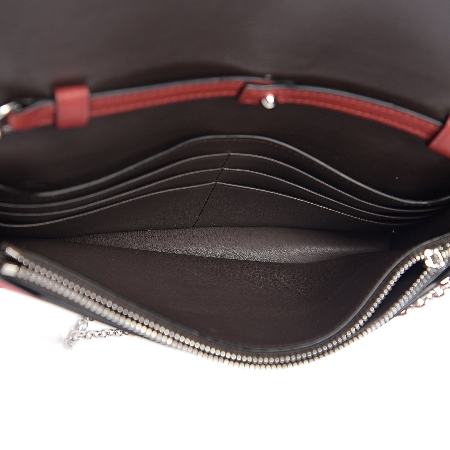 Grained Calfskin Chain Wallet Burnt Red