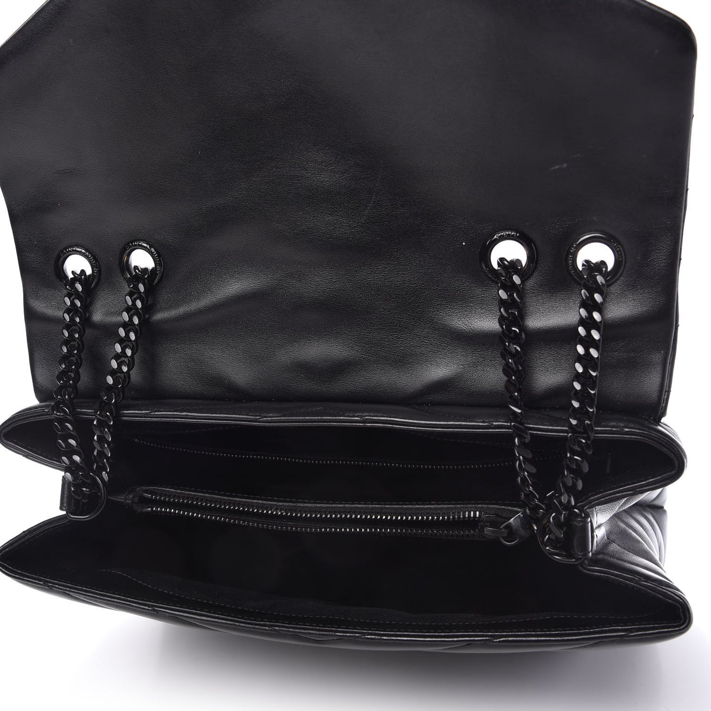 Calfskin Y Quilted Monogram Medium Loulou Chain Satchel Black