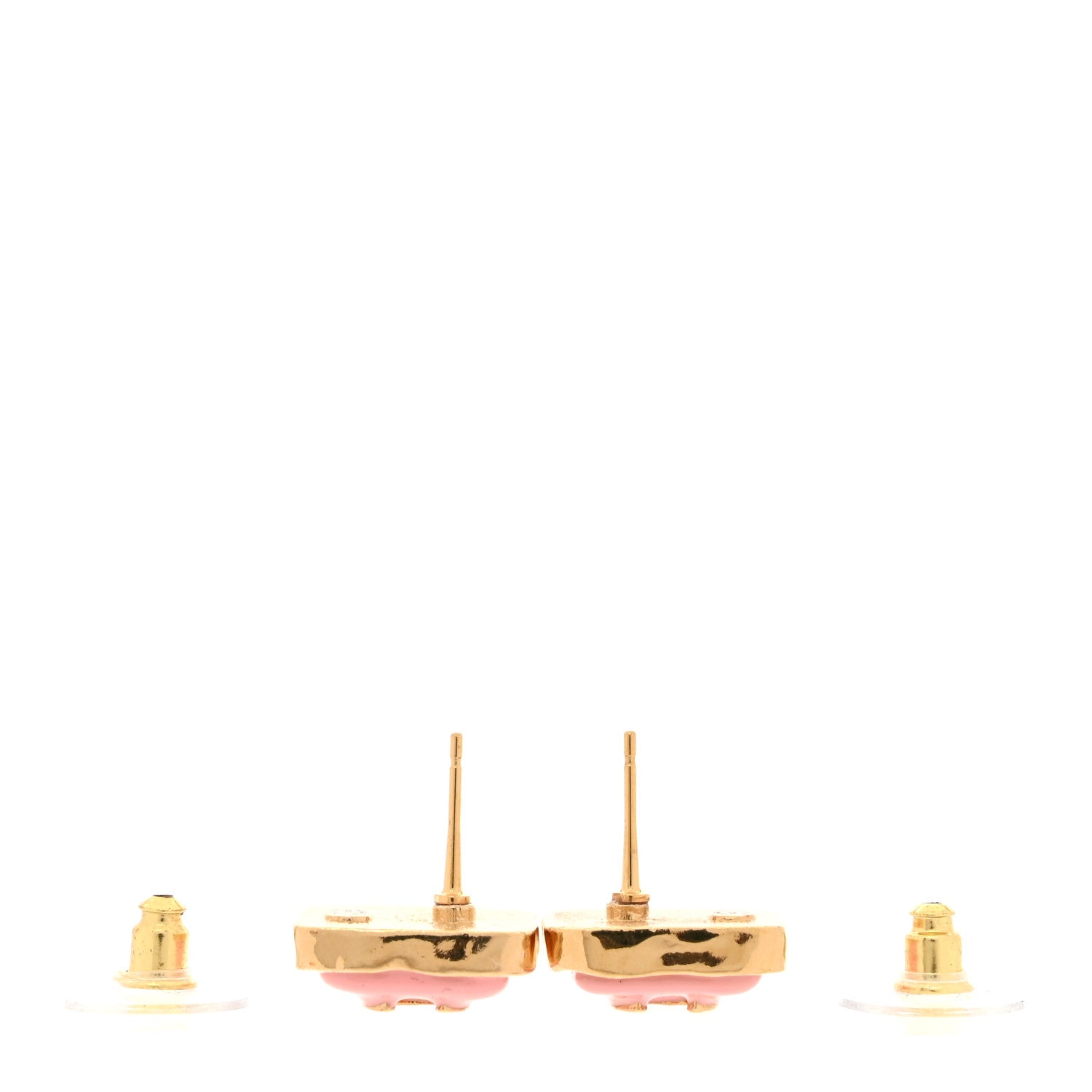 Chanel Resin CC Square Earrings Gold Pink 3 of 5