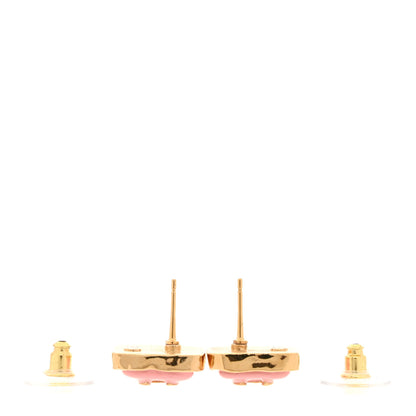 Chanel Resin CC Square Earrings Gold Pink 3 of 5