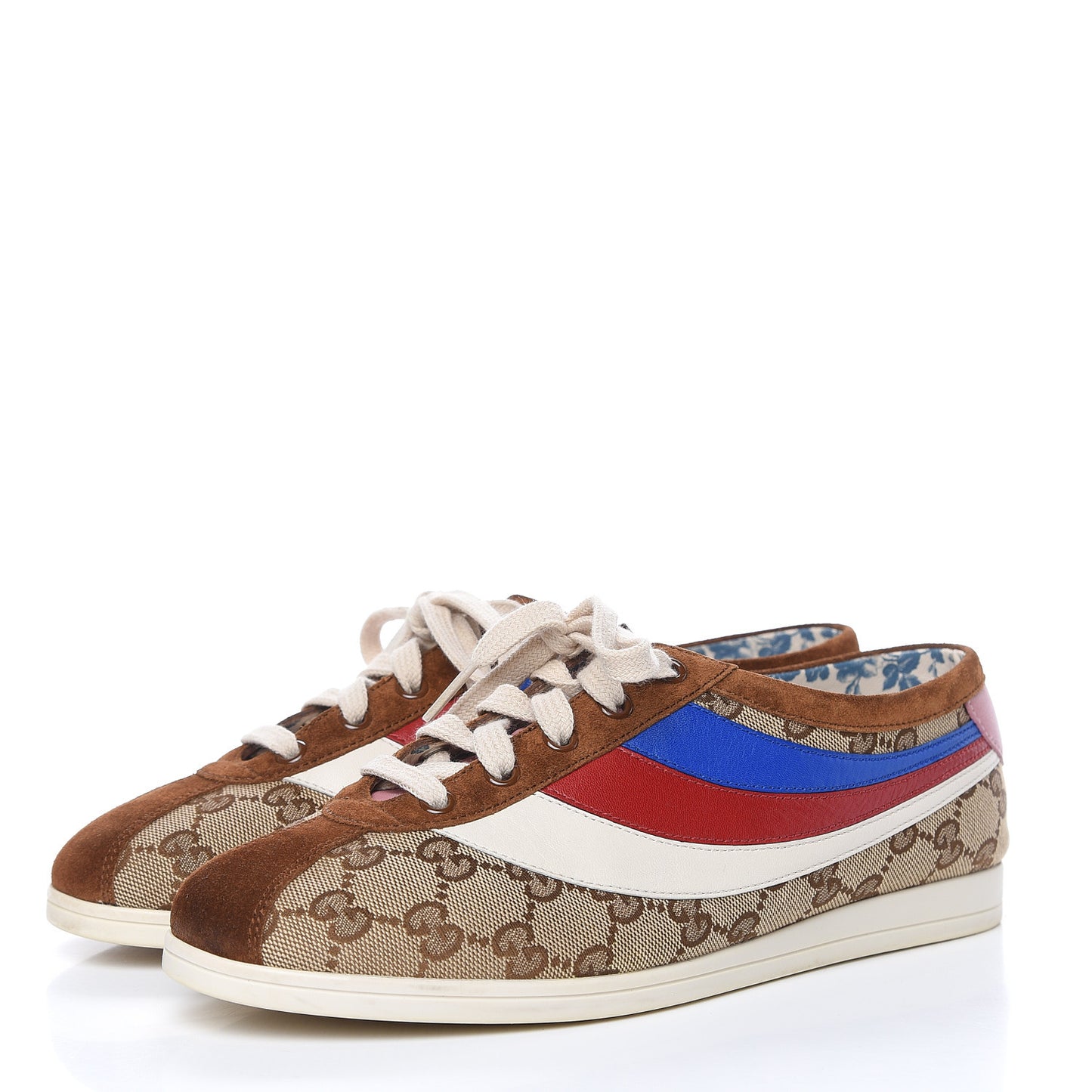 Suede Monogram Web Womens Falacer Sneakers 39.5 Nocciola Beige Mystic White Hibiscus Red