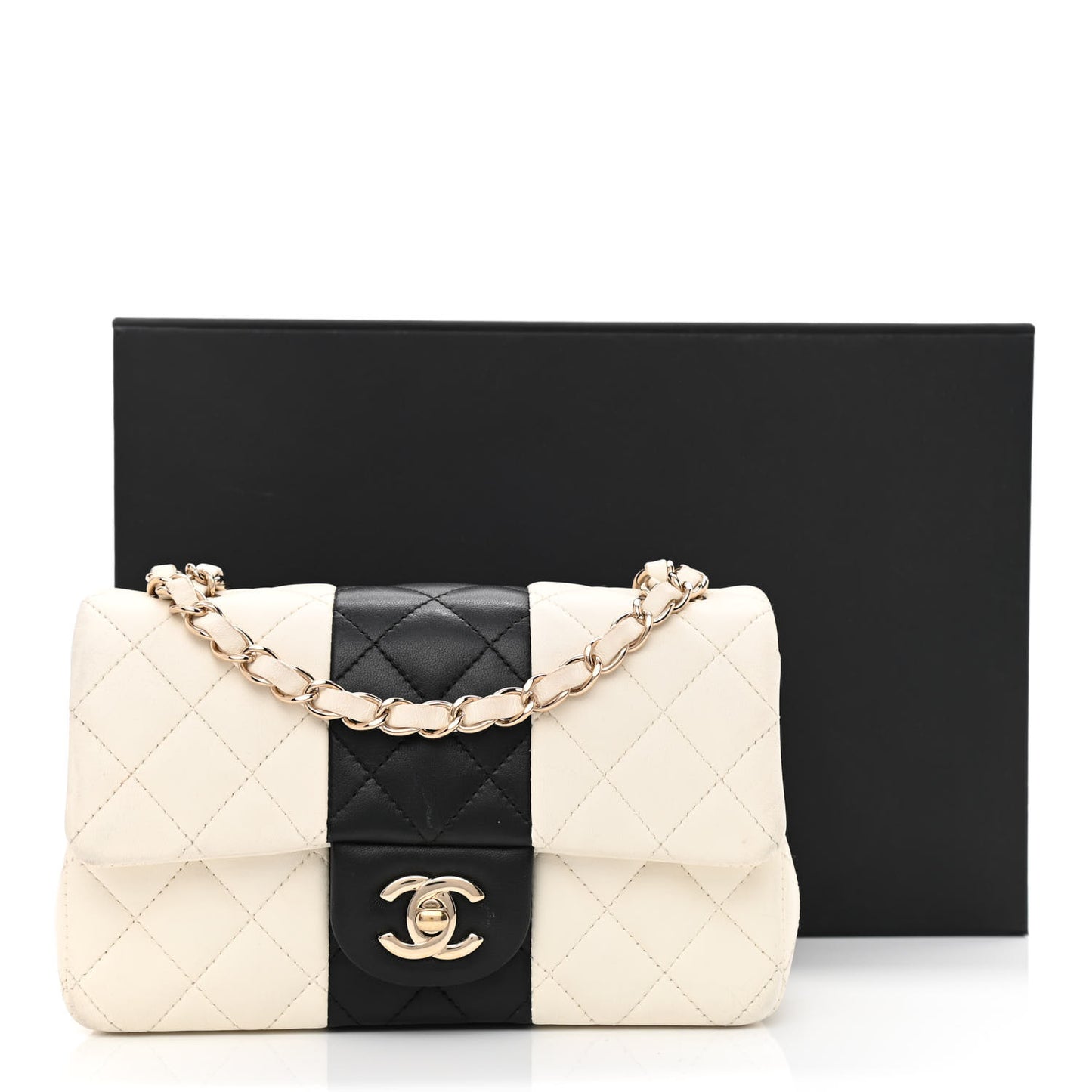 Lambskin Quilted Mini Rectangular Flap White Black