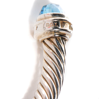 David Yurman Sterling Silver Diamond Blue Topaz 5mm Cable Classics Bracelet 4 of 5