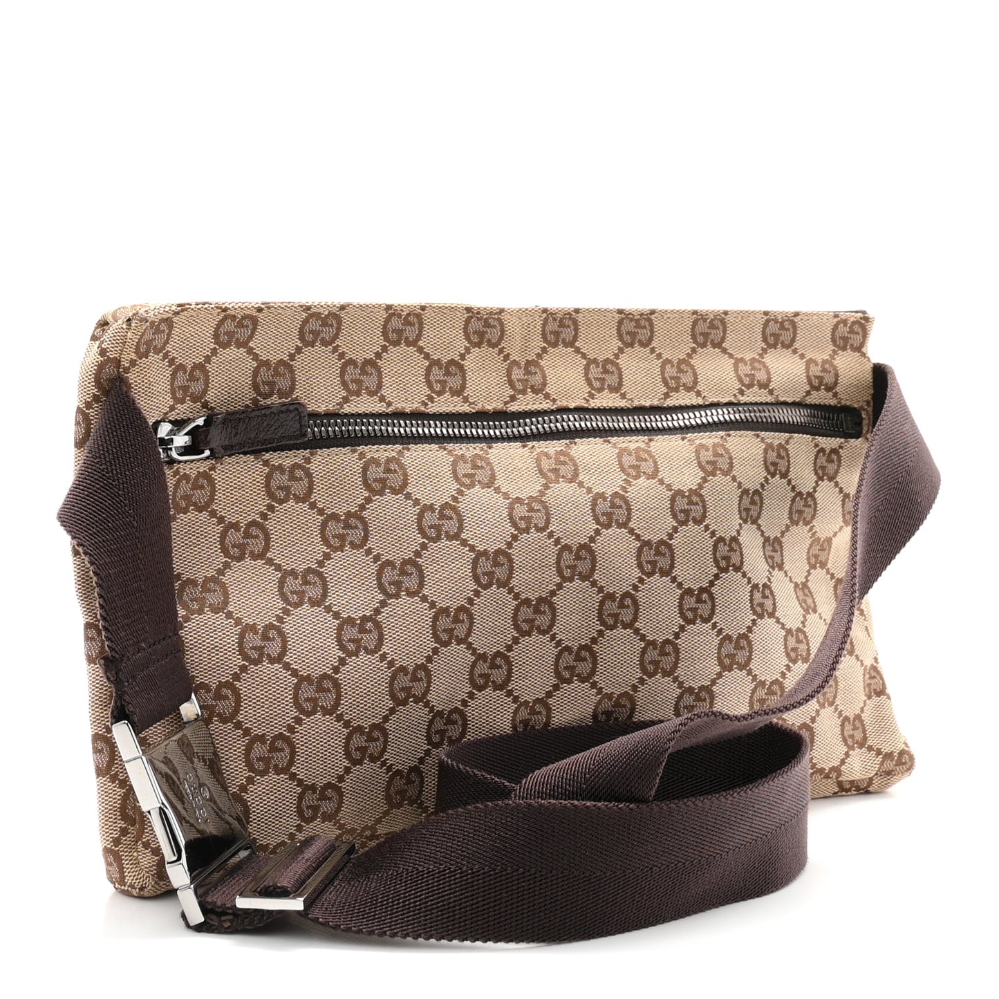 GG Monogram Double Pocket Belt Bag Dark Brown
