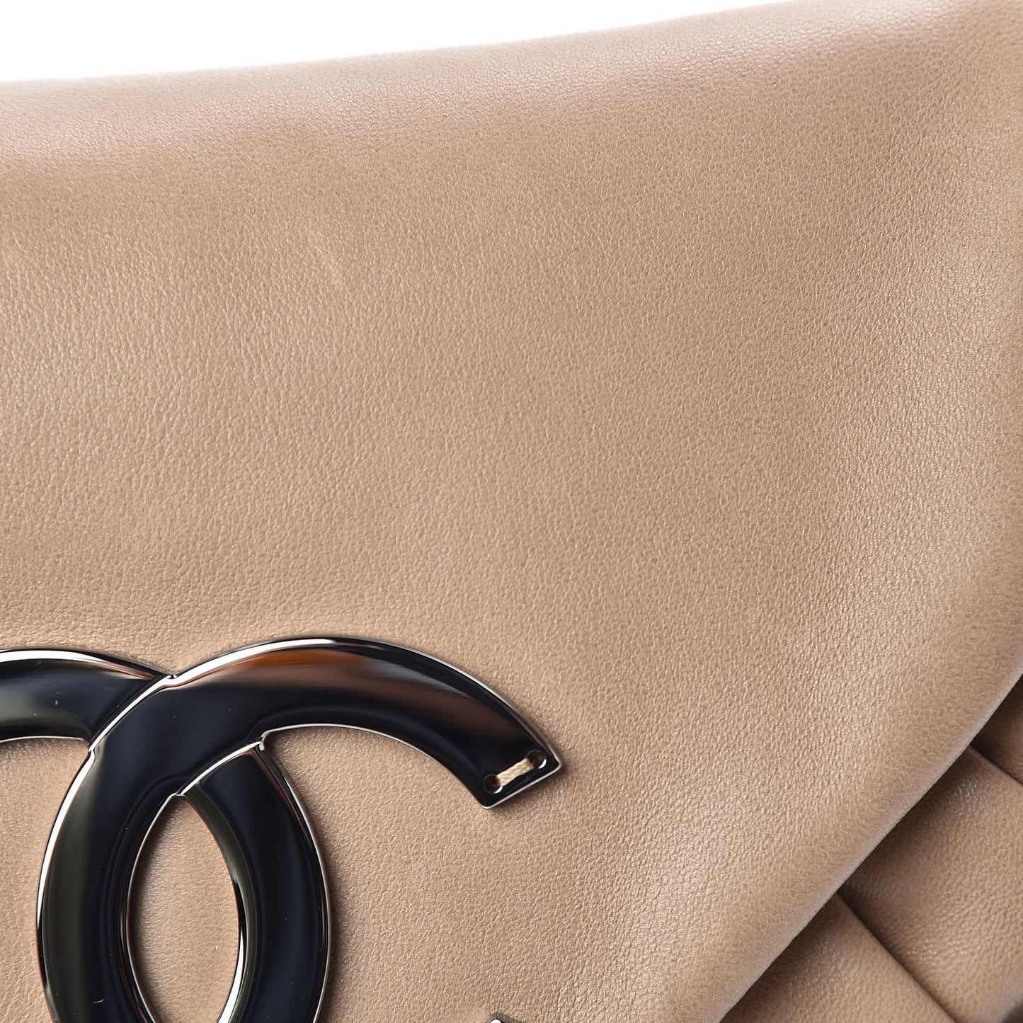 Lambskin Pleated CC Shoulder Bag Dark Beige