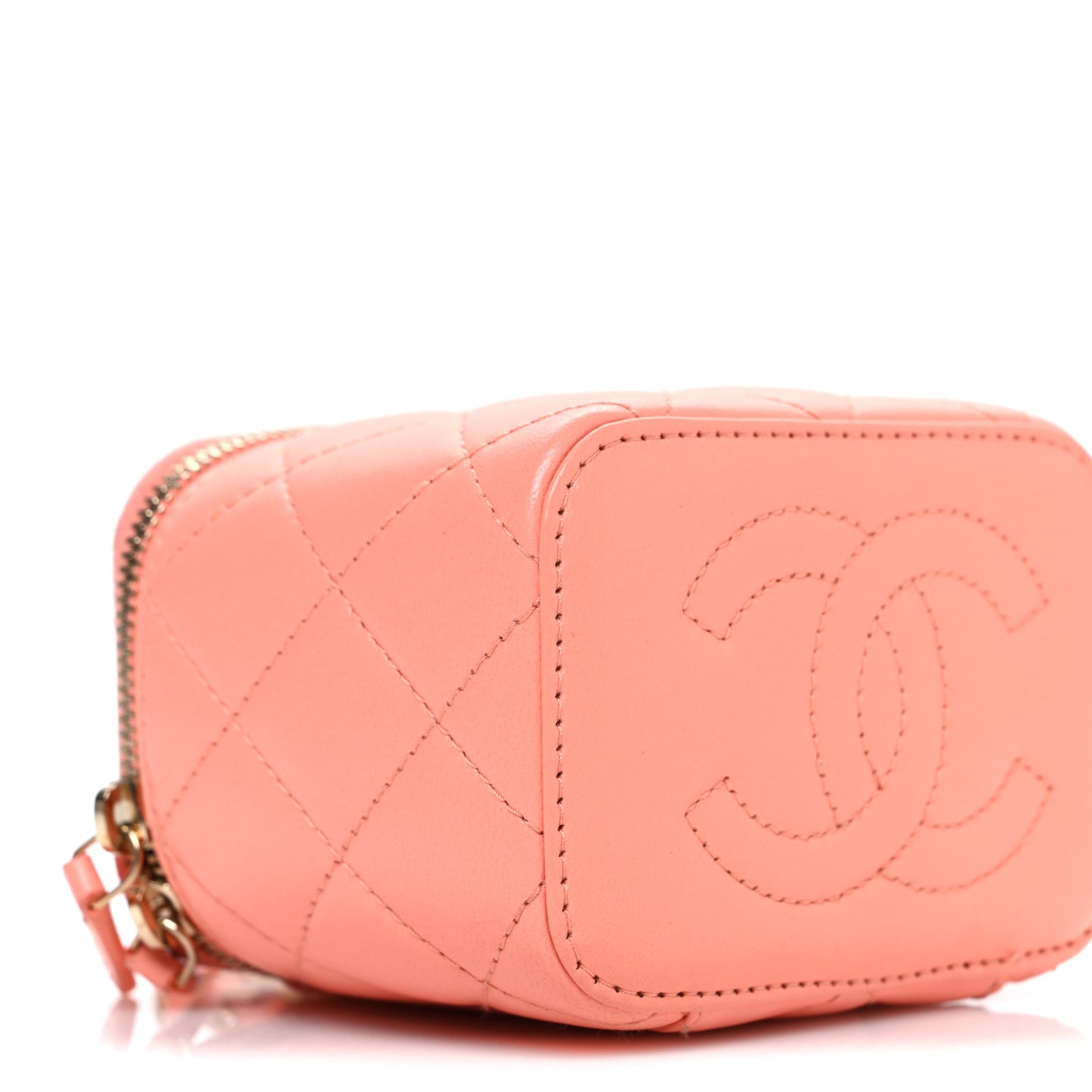 Lambskin Quilted Pearl Crush Mini Vanity Case With Chain Coral