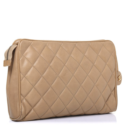 Chanel Lambskin Quilted Cosmetic Zip Pouch Beige 3 of 21