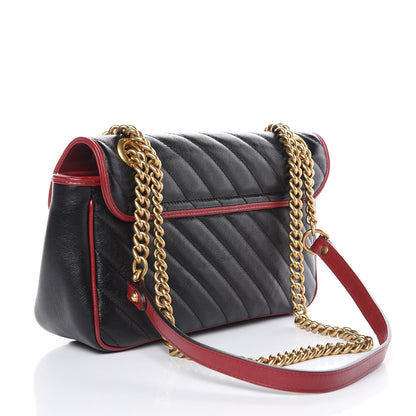 Gucci Vintage Effect Calfskin Matelasse Diagonal Small Torchon GG Marmont Shoulder Bag Black Romantic Cherry 3 of 10