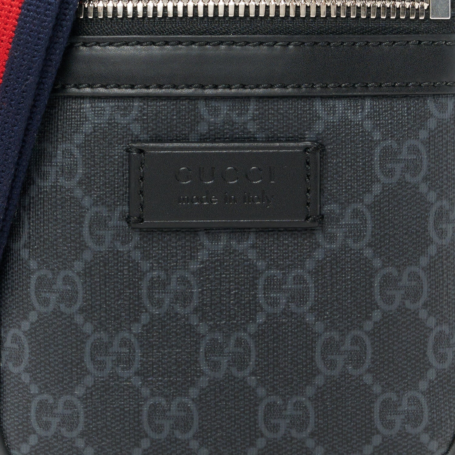 Gucci GG Supreme Monogram Appia Calfskin Web Small Camera Messenger Bag Black Grey 8 of 10