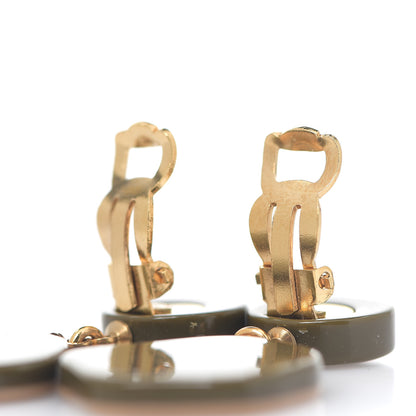 Chanel Resin Camellia CC Drop Clip On Earrings Beige Green 2 of 3