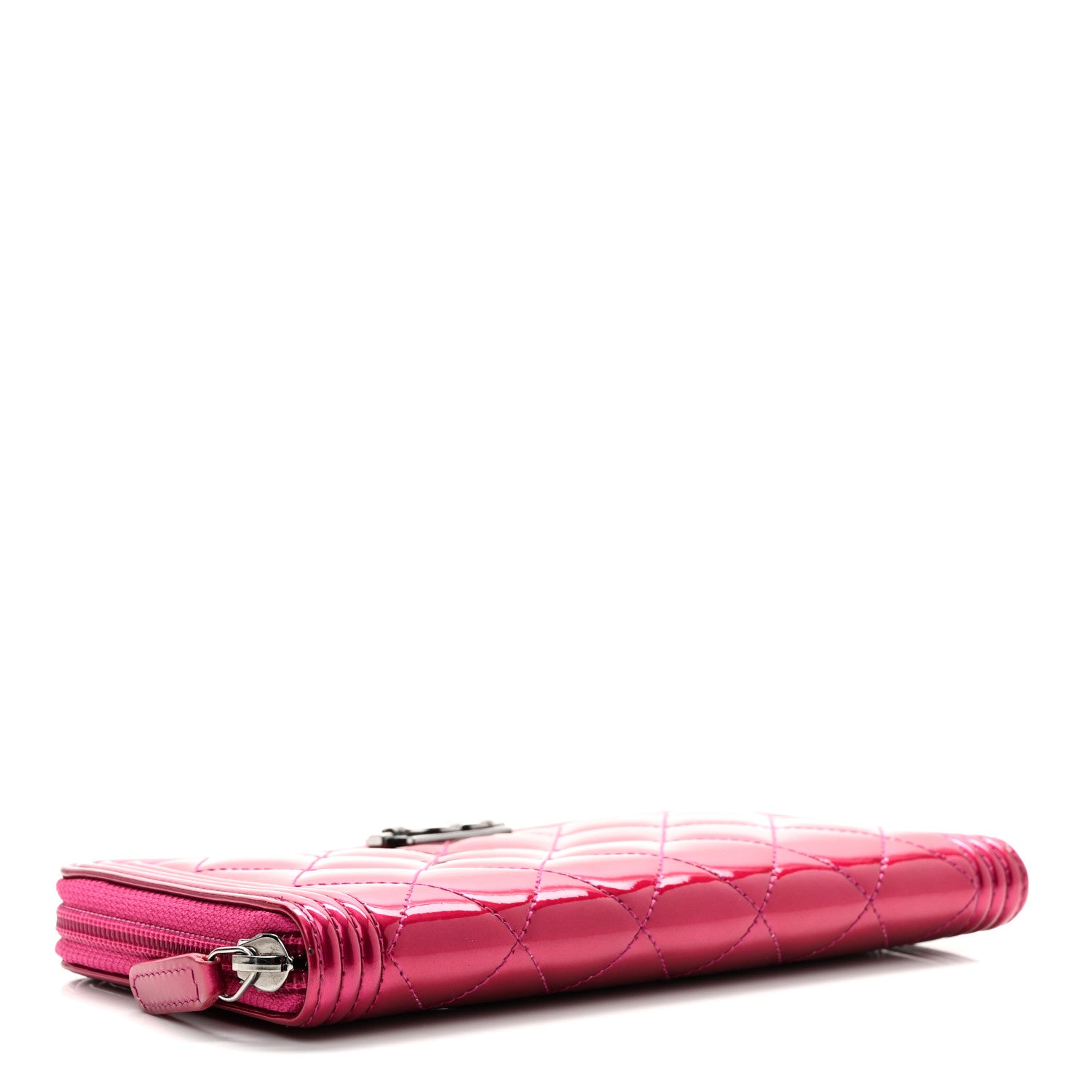 Chanel Metallic Patent Calfskin Quilted Boy L-Gusset Zip Wallet Pink 4 of 11