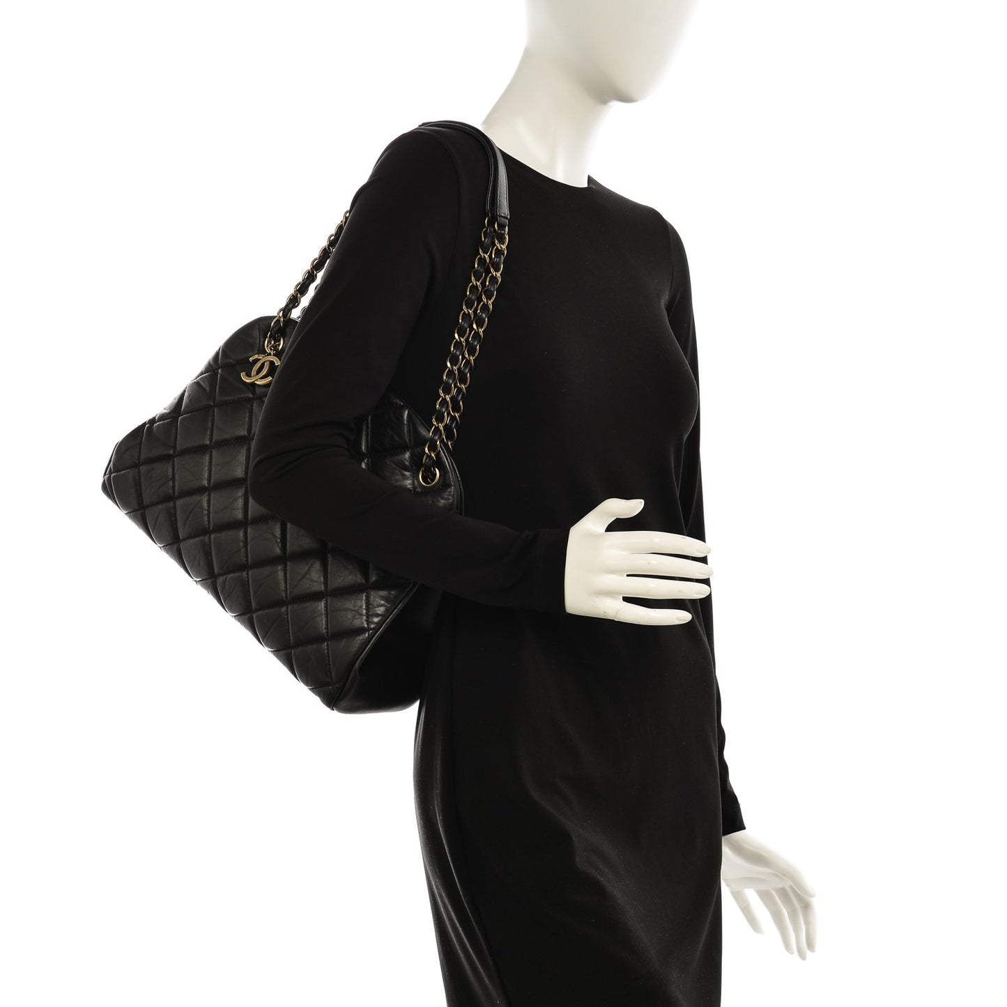 Aged Calfskin Large Just Mademoiselle Bowling Bag Black