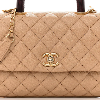 Chanel Caviar Lizard Embossed Quilted Mini Coco Handle Flap Beige 8 of 13