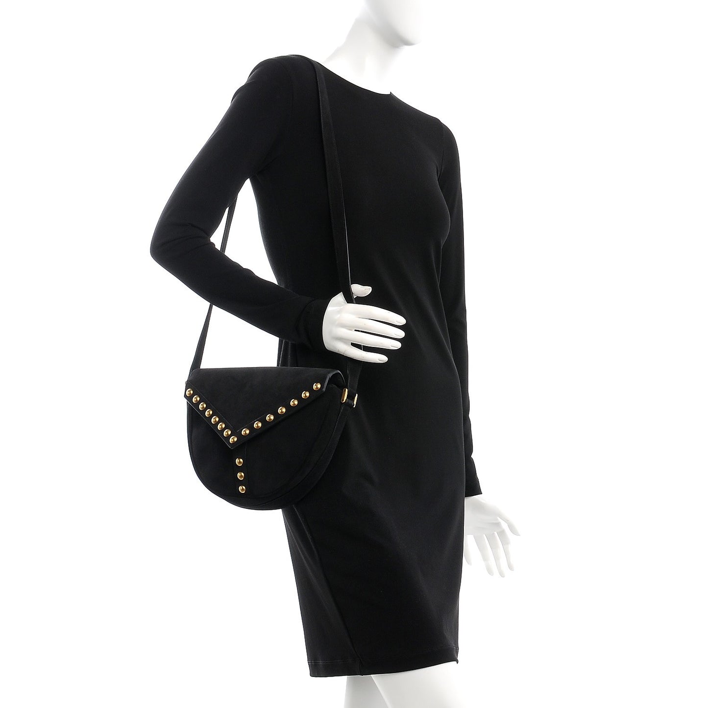 Suede Y Studs Crossbody Bag Black