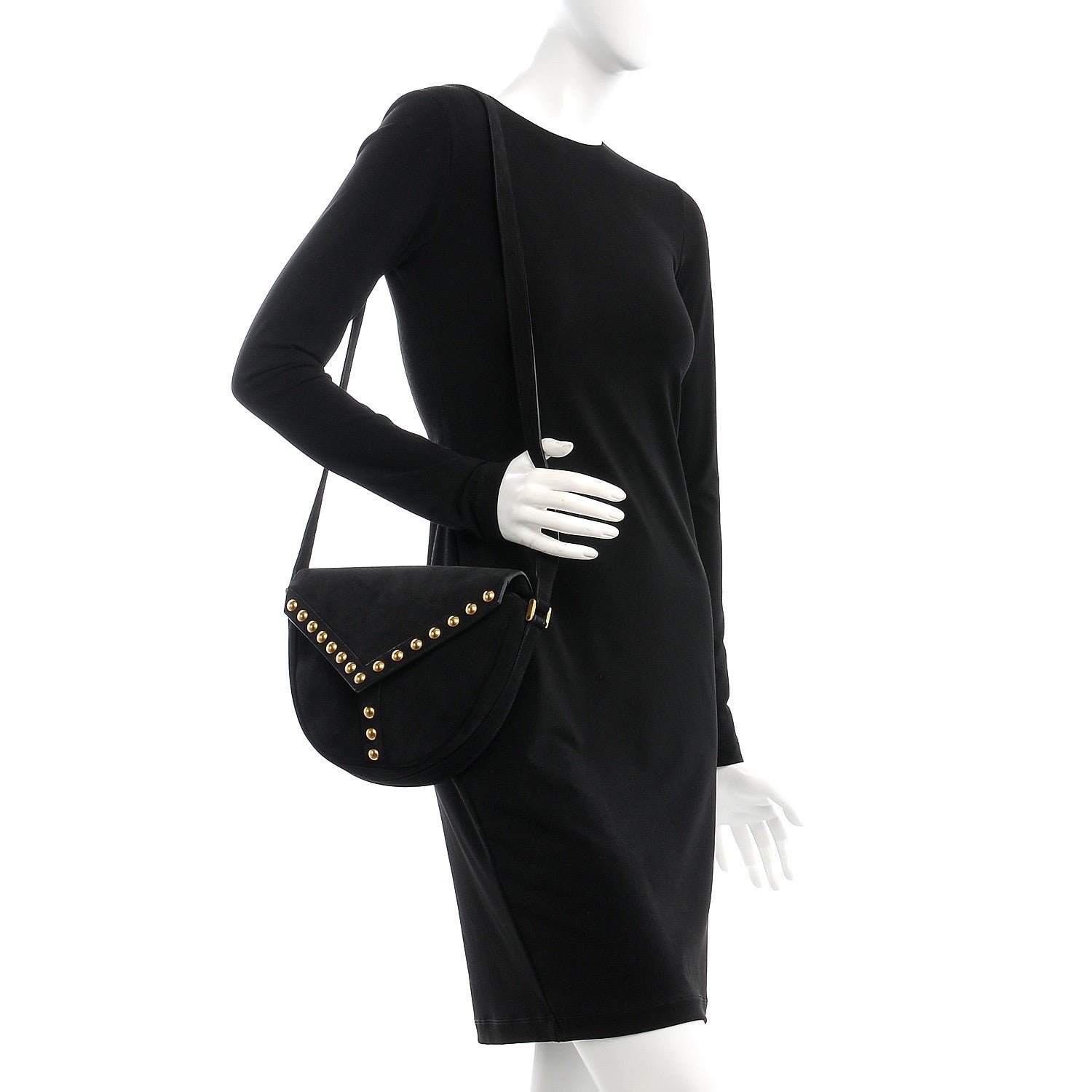 Saint Laurent Suede Y Studs Crossbody Bag Black 2 of 9