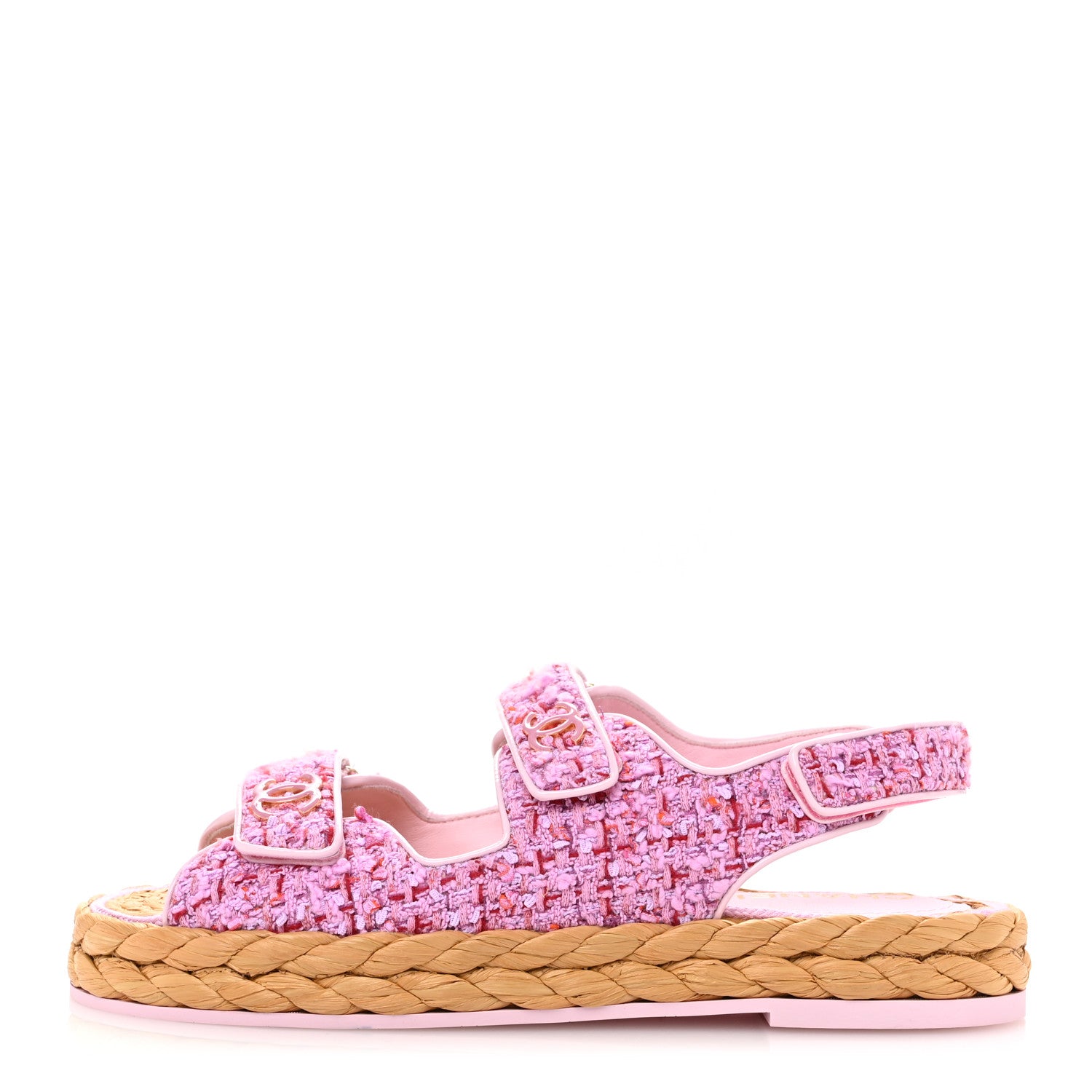 Chanel Tweed Patent Calfskin Velcro Dad Sandals 41 Light Purple Pink Red 1 of 9