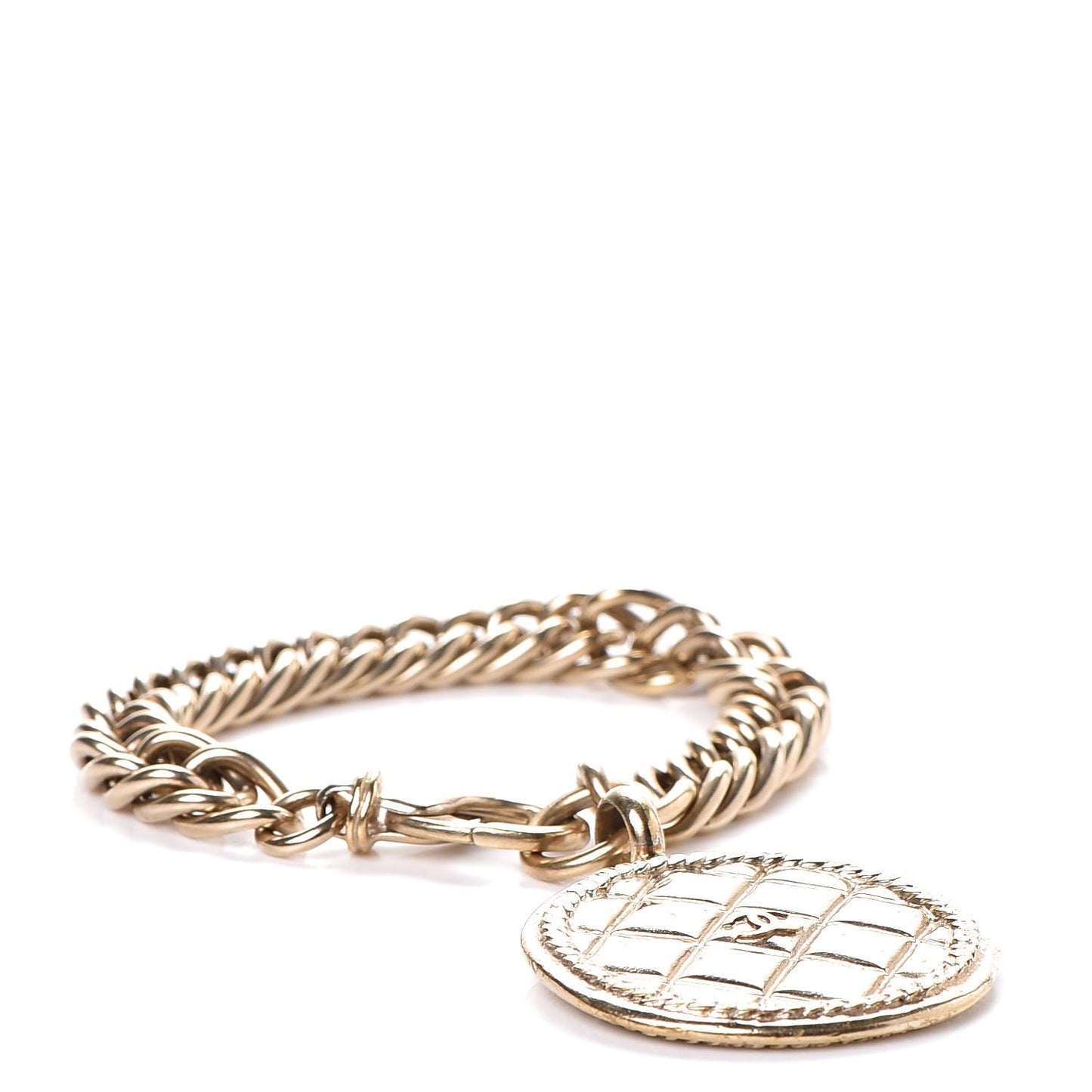 Metal Quilted CC Coin Bracelet Gold