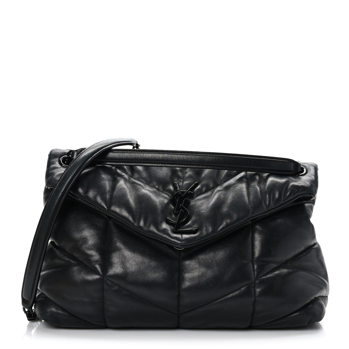 Lambskin Quilted Monogram Monochrome Medium Loulou Puffer Chain Satchel Black