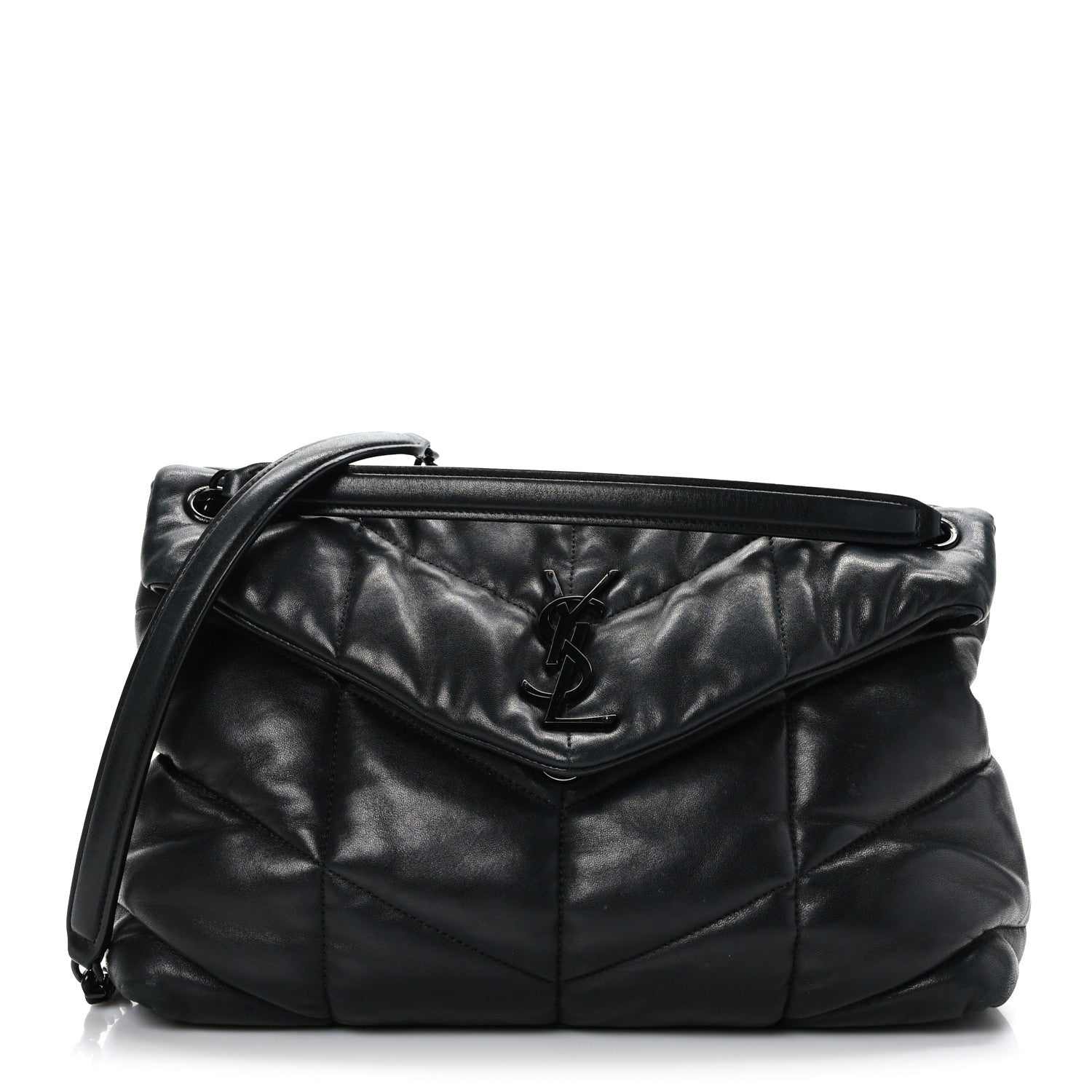 Saint Laurent Lambskin Quilted Monogram Monochrome Medium Loulou Puffer Chain Satchel Black 1 of 8