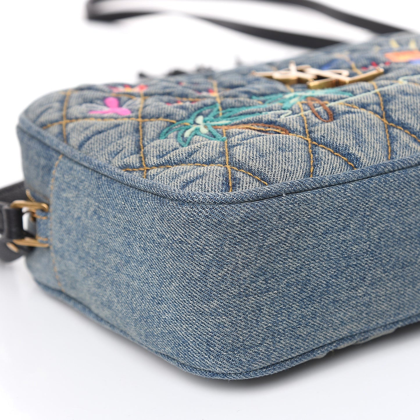 Denim Matelasse Quilted Summer Embroidered Classic Monogram Camera Bag Blue