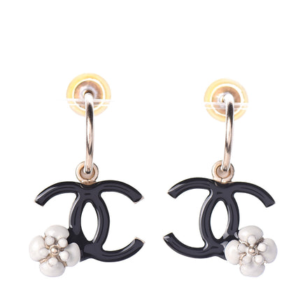 Chanel Enamel CC Camellia Drop Earrings Black 1 of 3