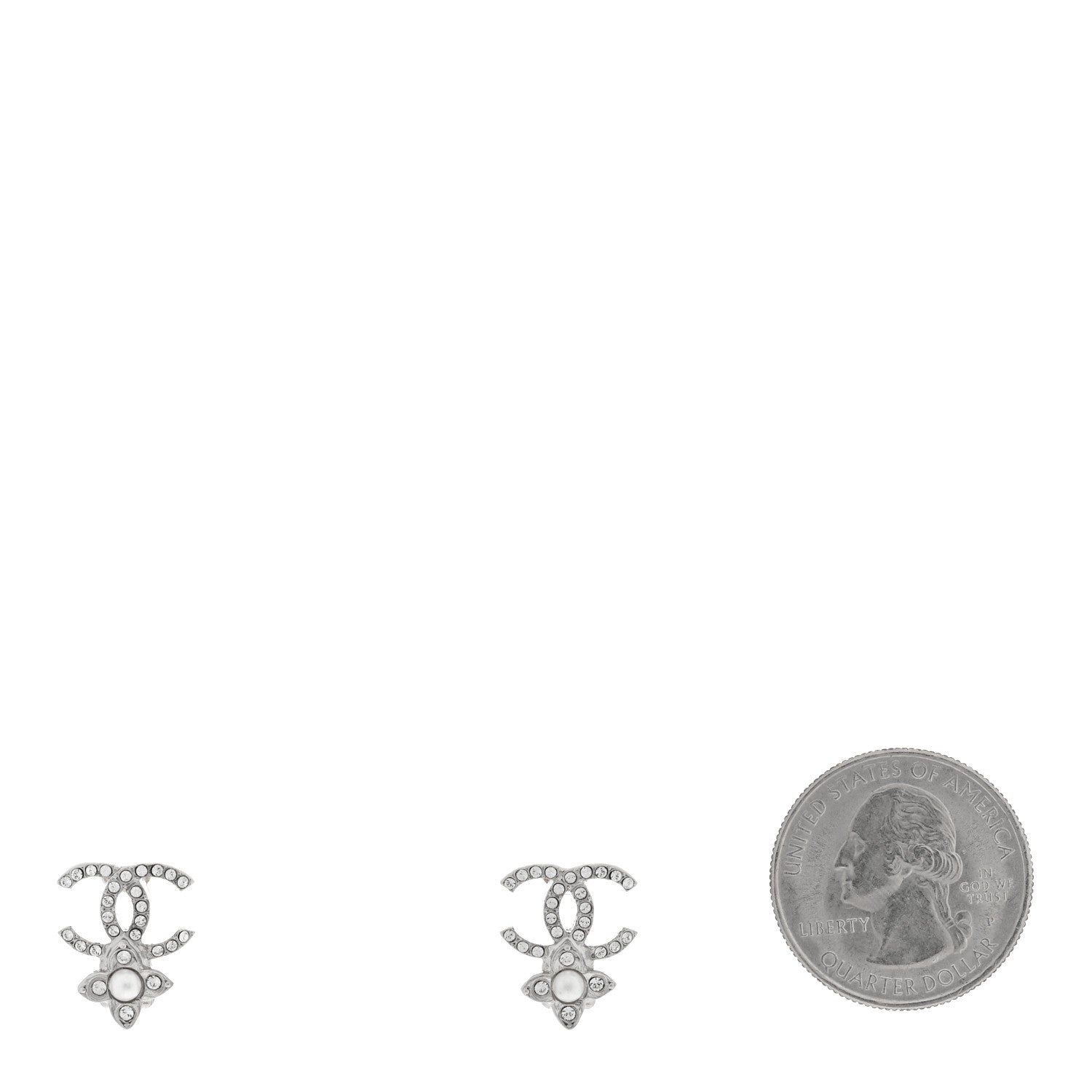 Chanel Crystal Pearl Flower CC Earrings Silver 2 of 4