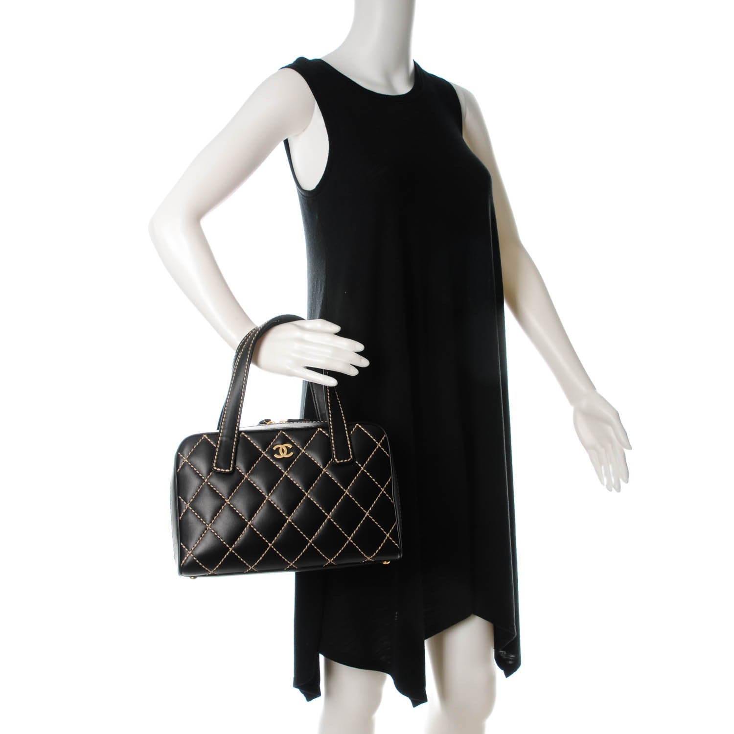 Chanel Calfskin Contrast Stitch Surpique Bowler Black 2 of 8