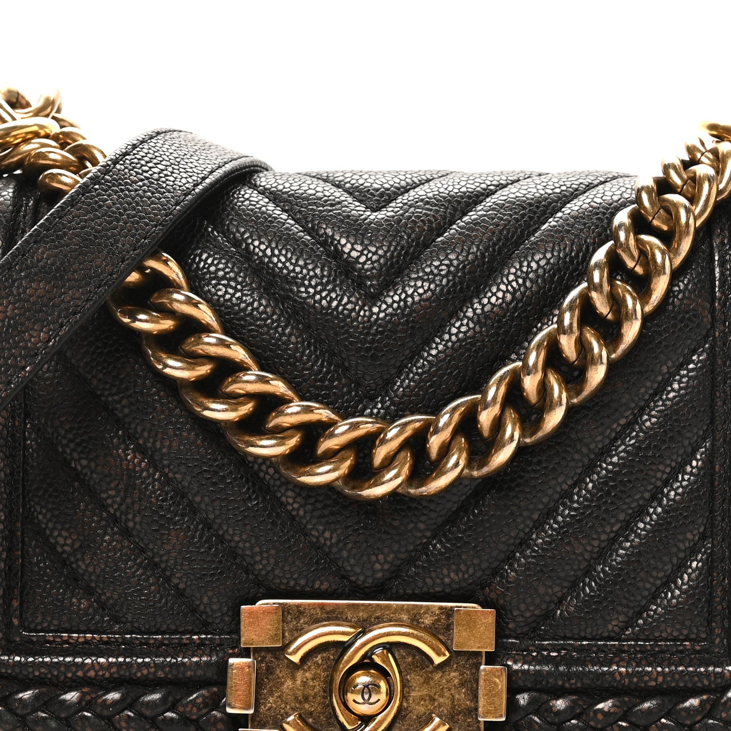 Chanel Patinated Calfskin Braid Around Chevron Small Boy Flap Brown 8 of 10