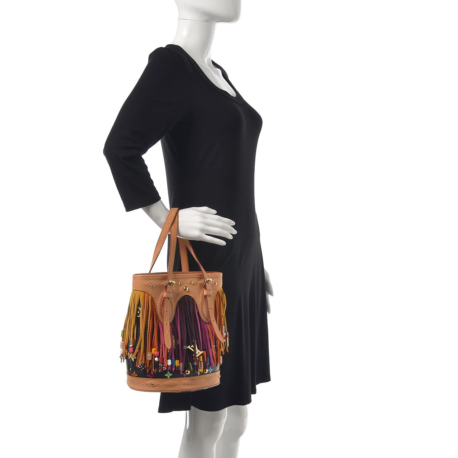 Louis Vuitton Monogram Multicolor Fringe Bucket Black 2 of 13