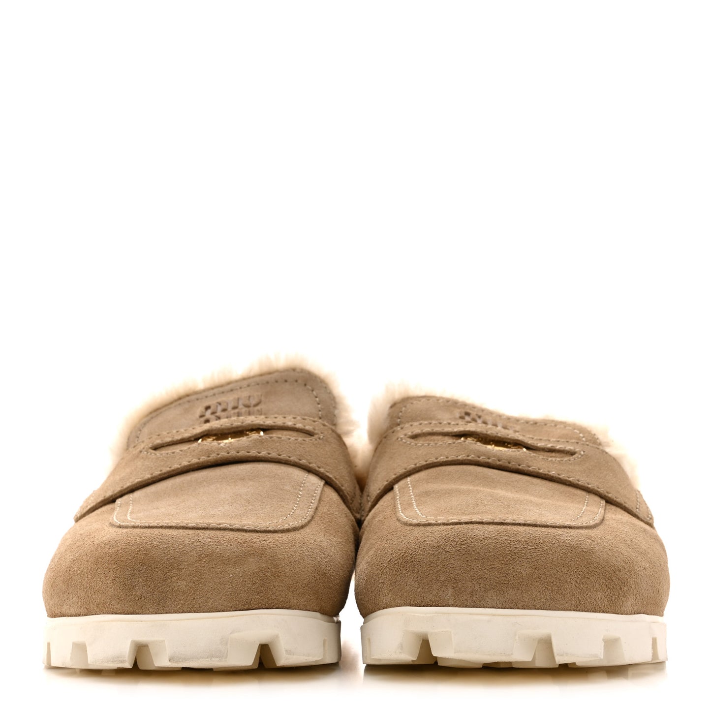 Suede Shearling Mules 37.5 Beige Khaki