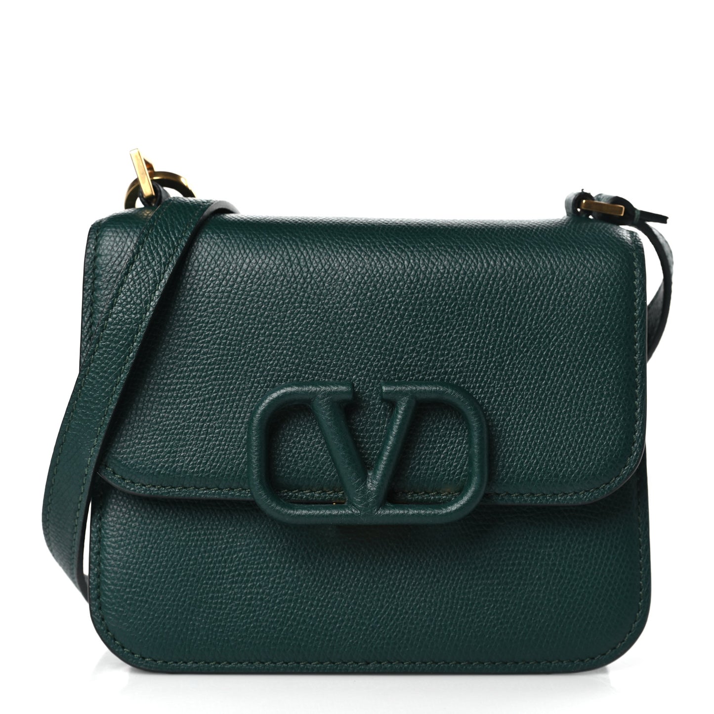 Grainy Calfskin Small VSling Shoulder Bag English Green
