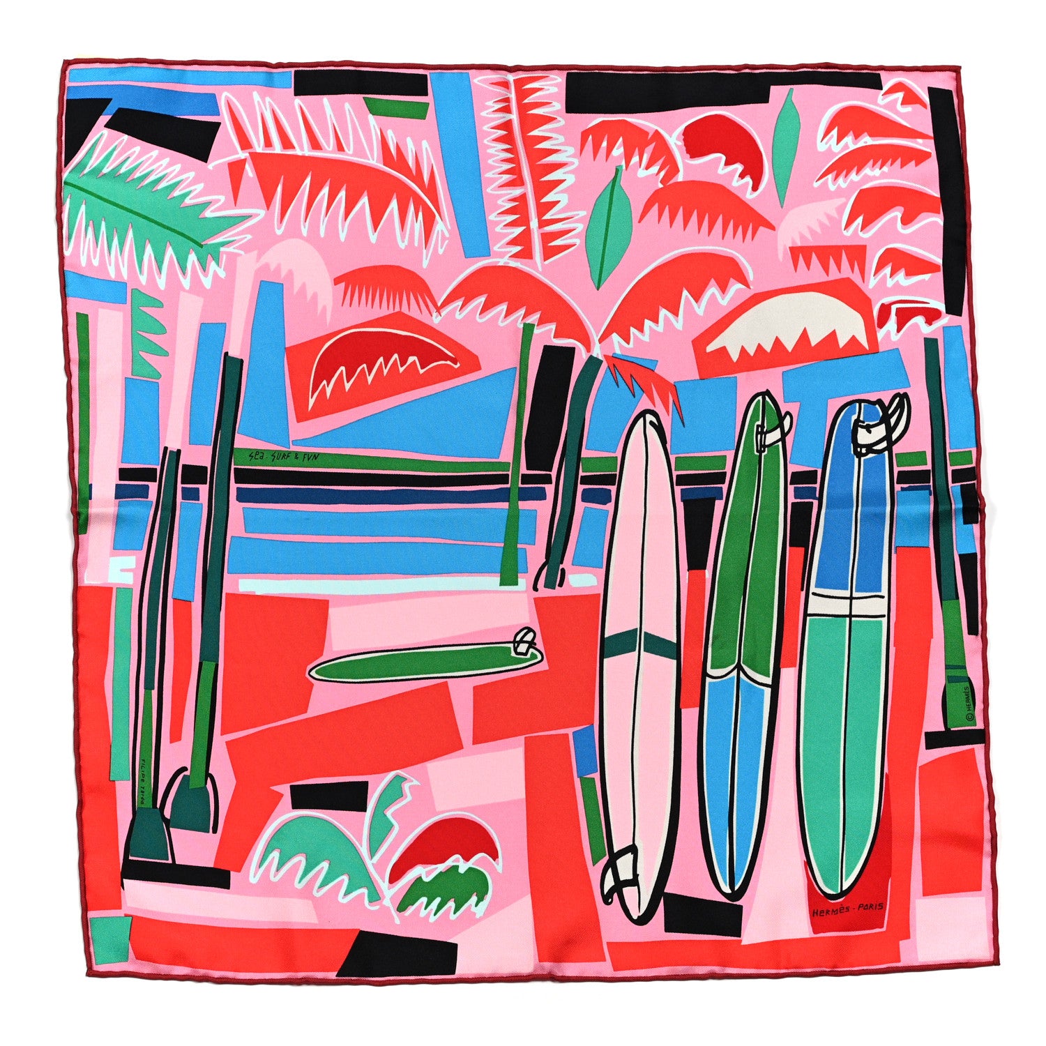 Hermes Silk Sea Surf and Fun Scarf 45 Rose Bleu Vert 1 of 5