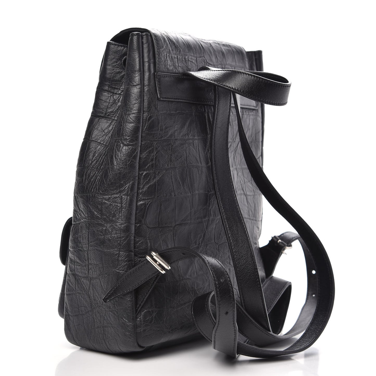 Crocodile Embossed Lambskin Festival Backpack Black