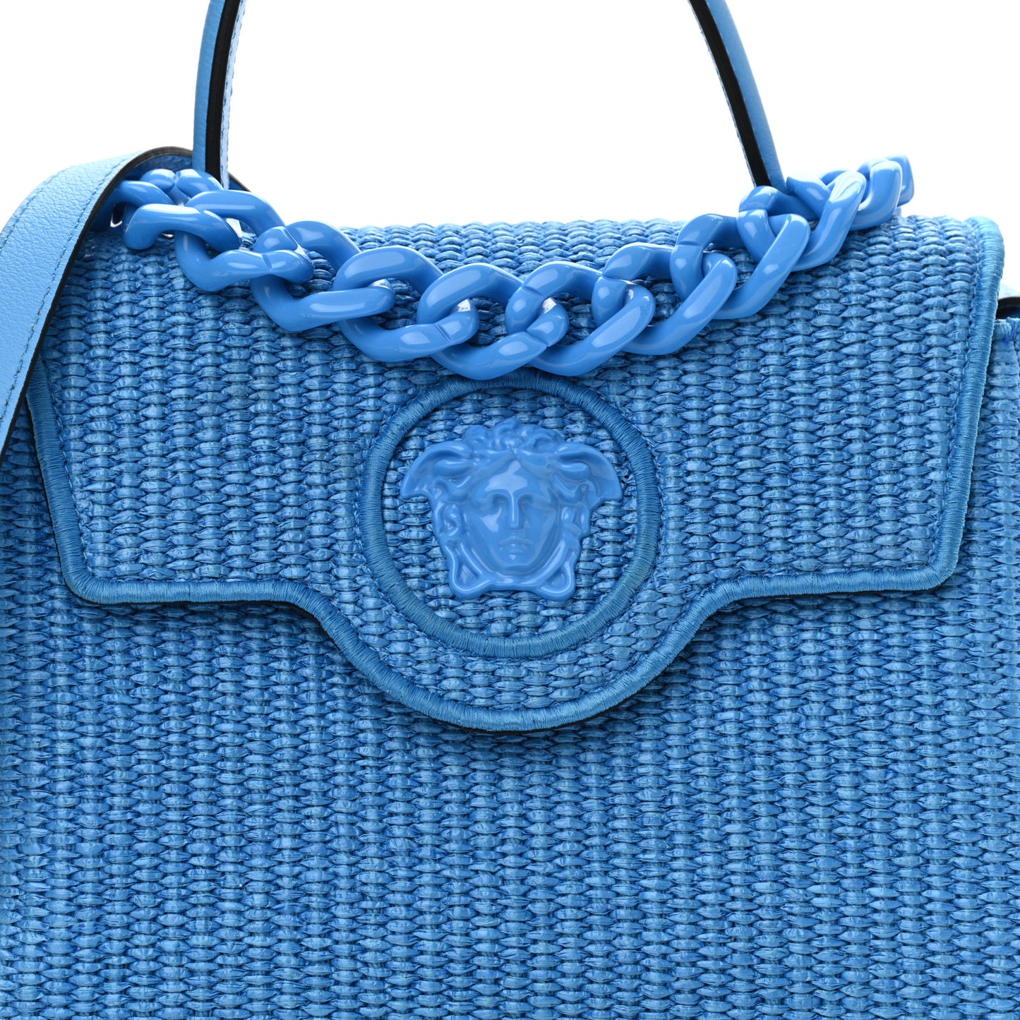 Raffia La Medusa Chain Tote Blue