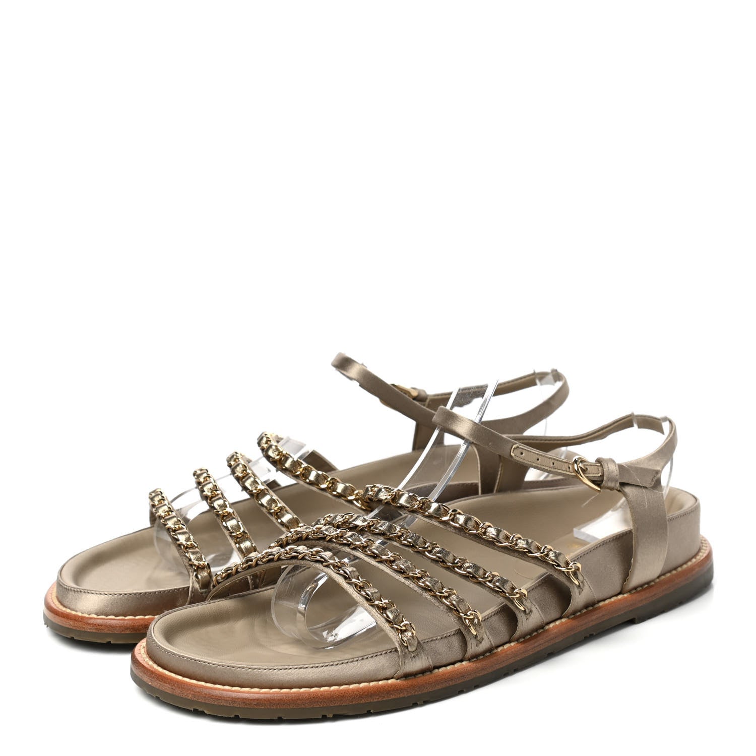 Chanel Satin Lambskin Chain Flat Sandals 40 Light Gold 3 of 9