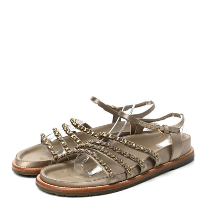 Chanel Satin Lambskin Chain Flat Sandals 40 Light Gold 3 of 9