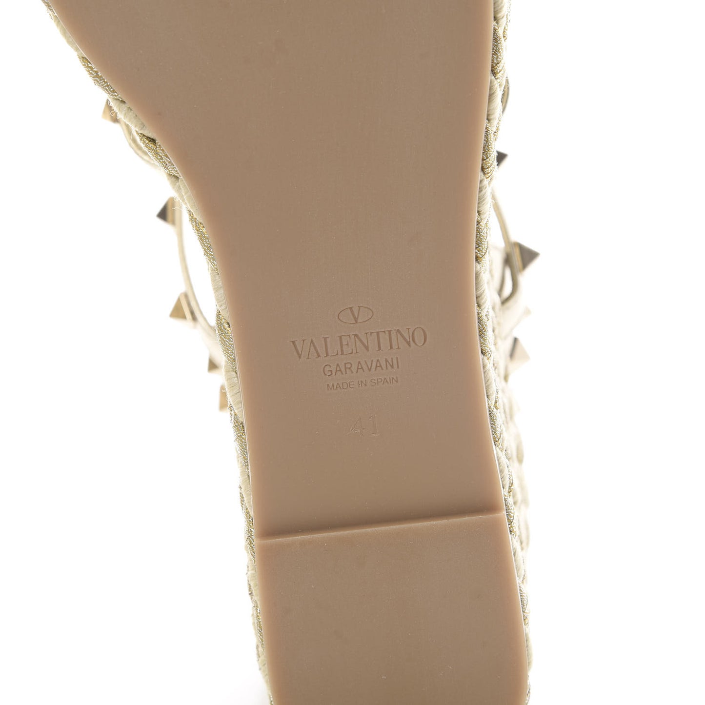 Metallic Nappa Rockstud Ankle Strap Torchon Espadrille Caged 25/95mm Wedge Sandals 41 Platino