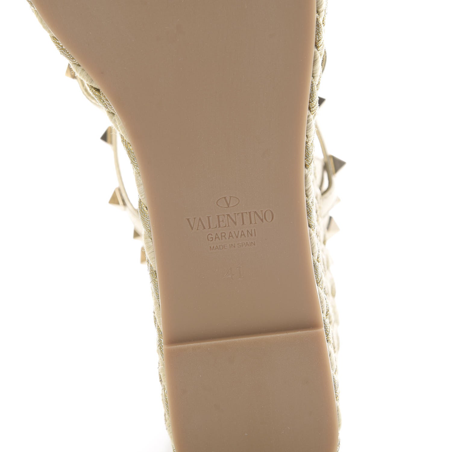Valentino Garavani Metallic Nappa Rockstud Ankle Strap Torchon Espadrille Caged 25/95mm Wedge Sandals 41 Platino 6 of 8