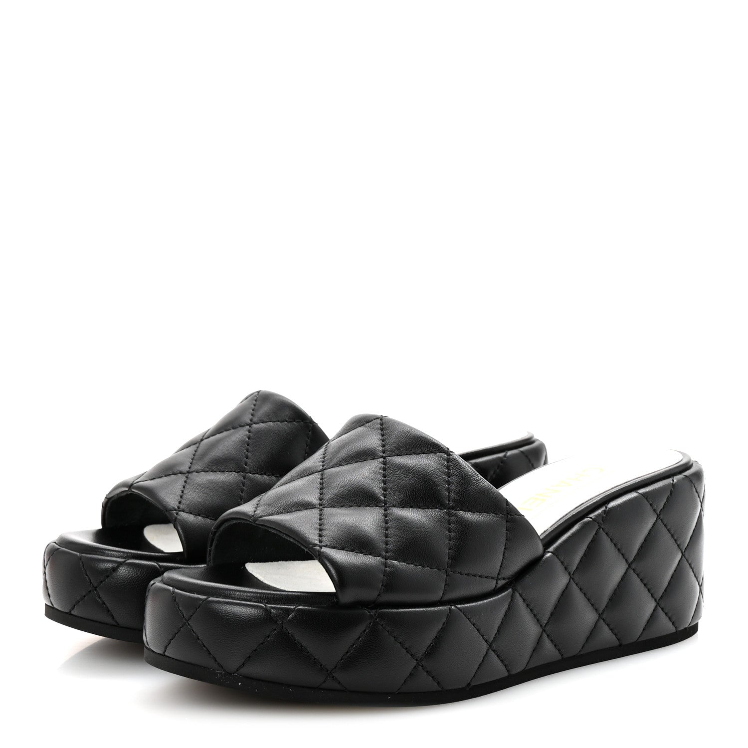Chanel Lambskin Quilted Camelia CC Wedge Sandal Mules 38.5 Black 4 of 10