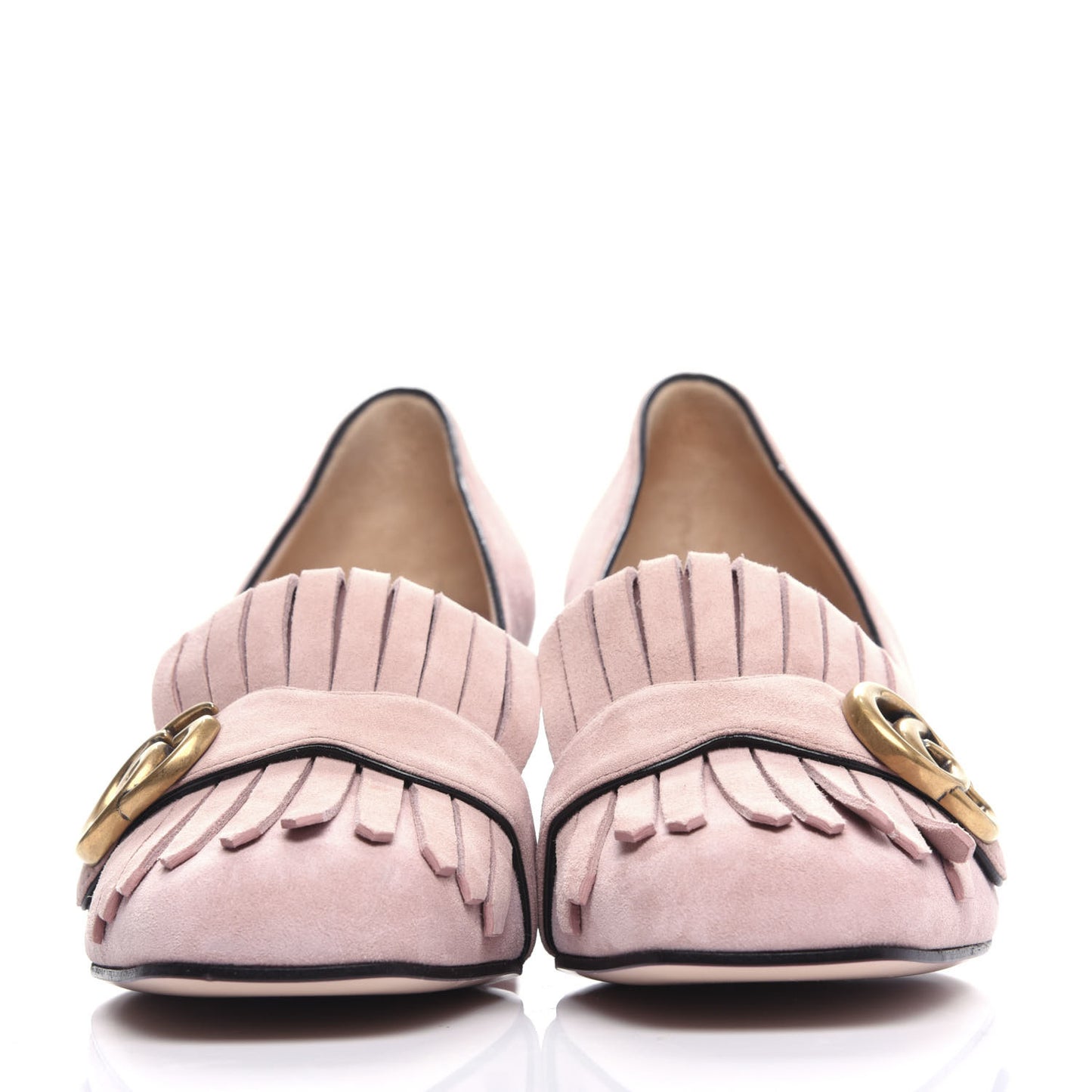 Kid Scamosciato GG Marmont Fringe 50mm Loafer Pumps 38.5 Crystal Pink