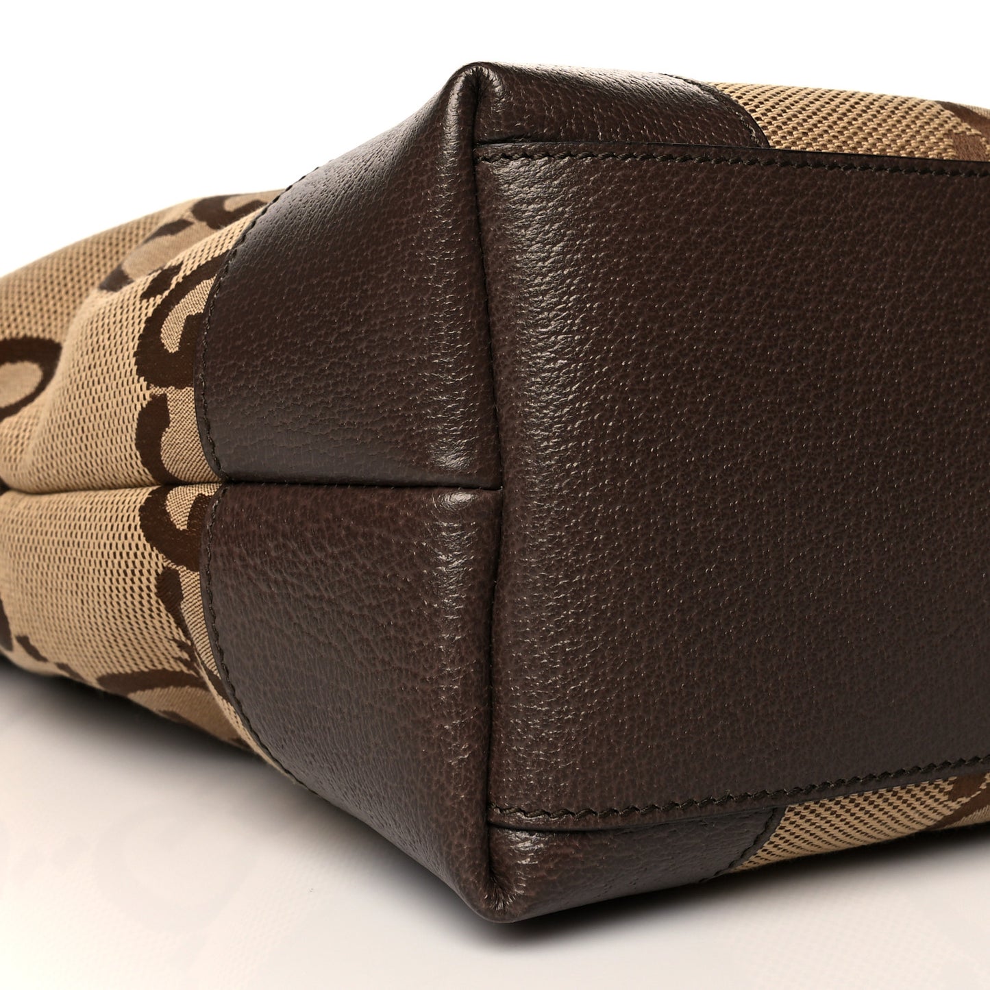 Monogram Jumbo GG Textured Dollar Calfskin Web Medium Ophidia Shopping Tote Camel Ebony