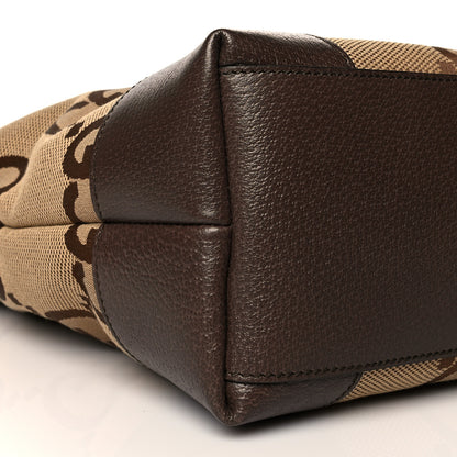Gucci Monogram Jumbo GG Textured Dollar Calfskin Web Medium Ophidia Shopping Tote Camel Ebony 9 of 10