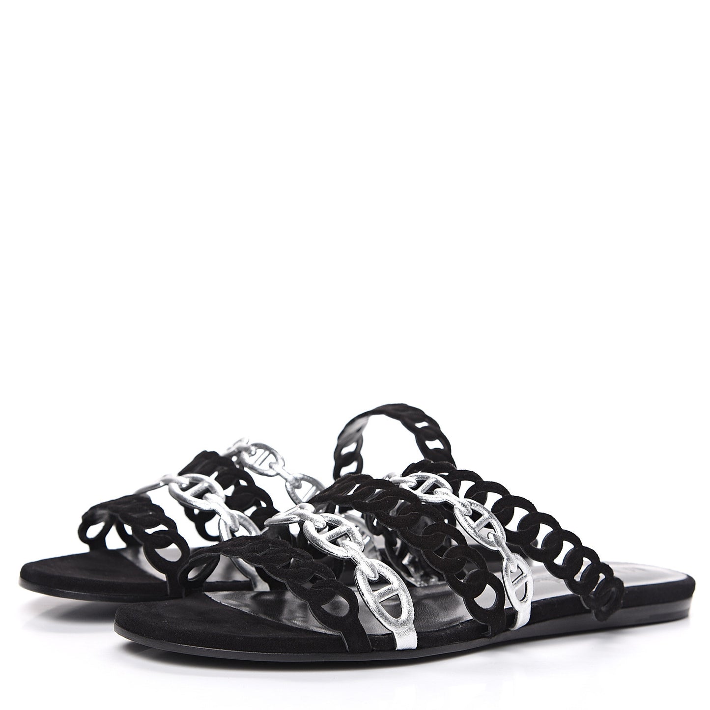 Metallic Nappa Suede Goatskin Nude Sandals 36 Argent Black