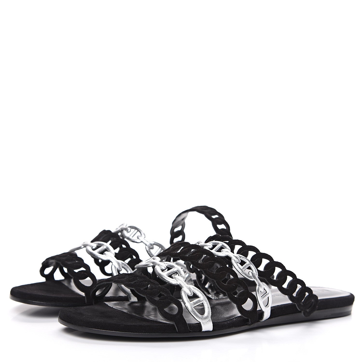 Hermes Metallic Nappa Suede Goatskin Nude Sandals 36 Argent Black 3 of 9