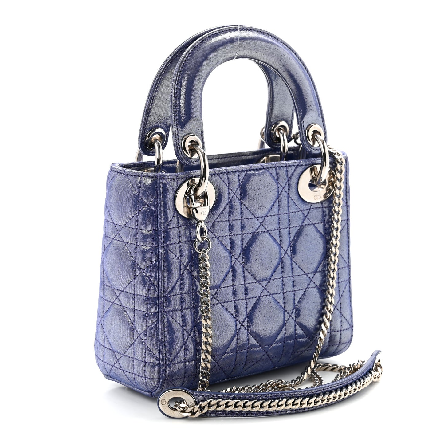 Metallic Lambskin Cannage Mini Lady Dior Dew Bleu