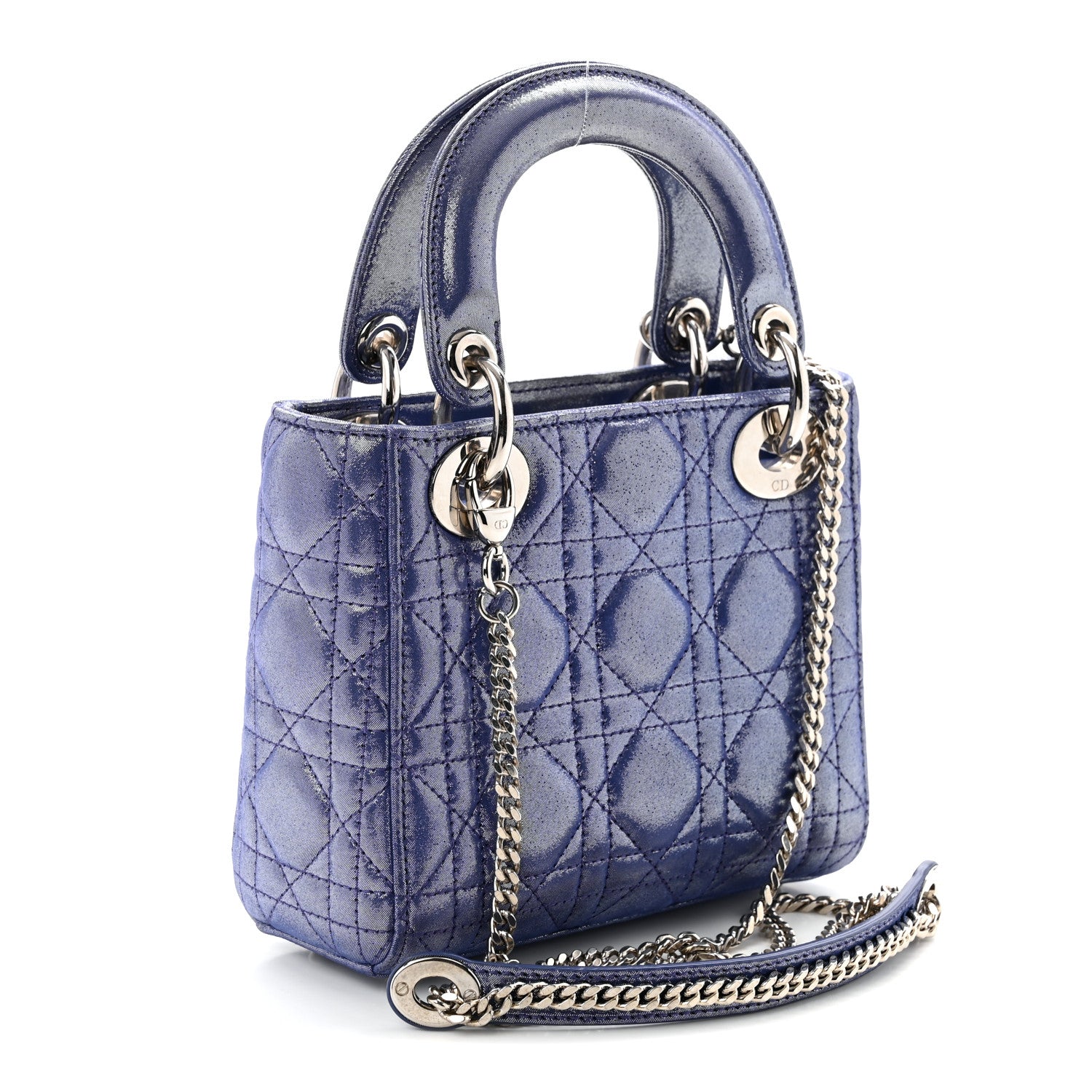 Christian Dior Metallic Lambskin Cannage Mini Lady Dior Dew Bleu 3 of 10